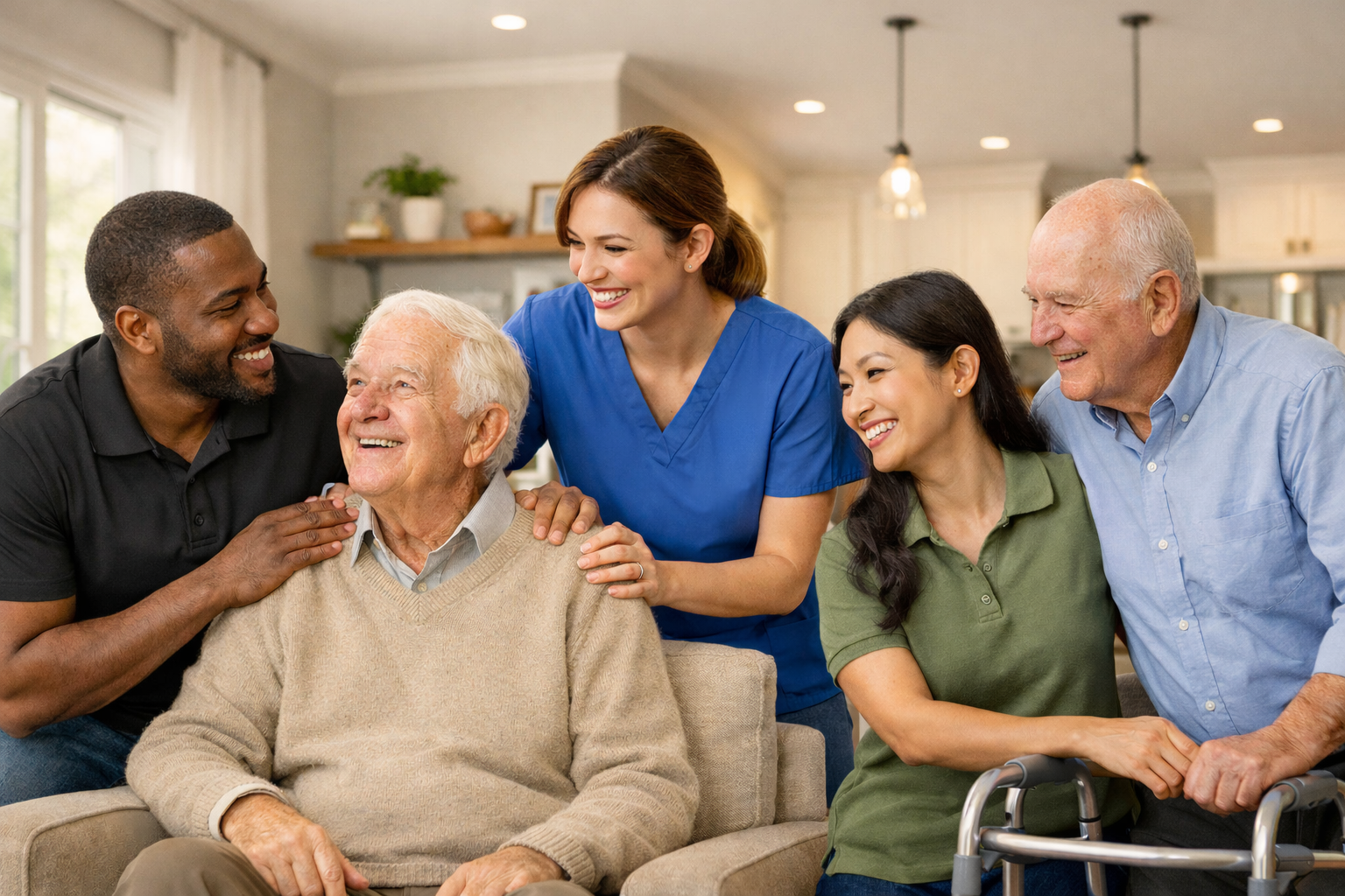 Participants and caregivers sharing a moment of care